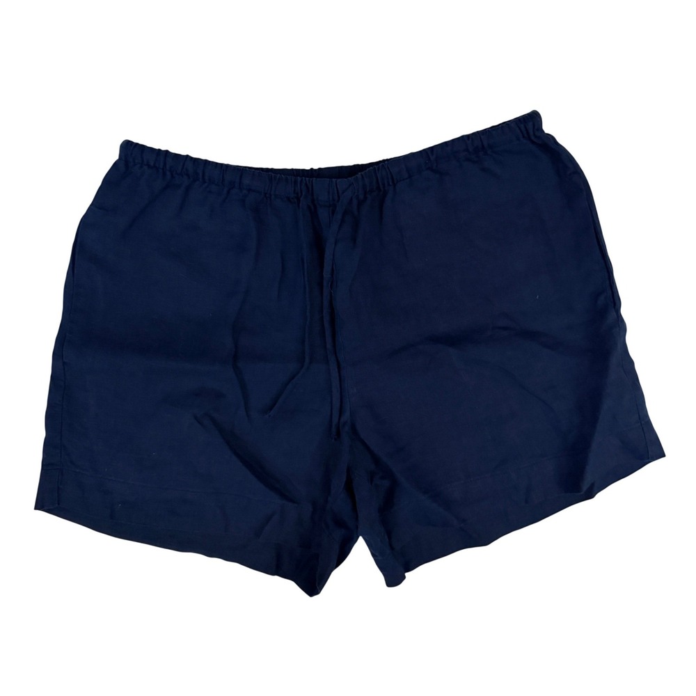 Haven Well Within Linen Shorts Womens Medium Navy Blue Drawstring Pockets